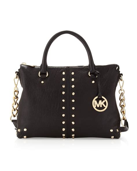 michael kors bag with black hardware|Michael Kors black studded bag.